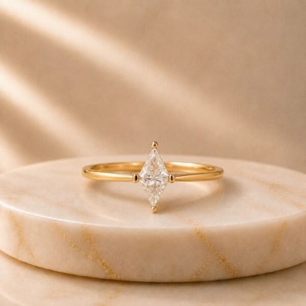 Luna Marquise Lab Grown Diamond Ring displayed from front view, side view, top view, and angled perspective featuring a brilliant marquise-cut lab grown diamond.
