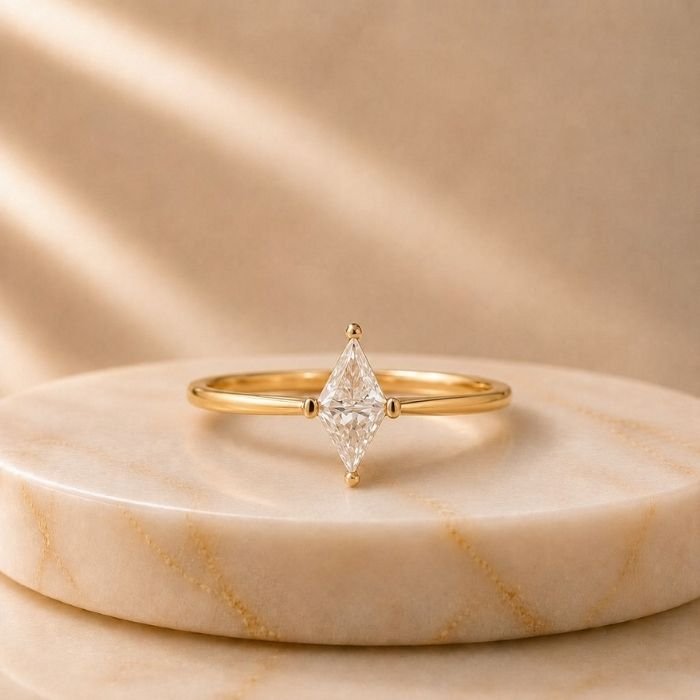 Luna Marquise Lab Grown Diamond Ring – Front, Side, Top & Angled Views Luna Marquise Lab Grown Diamond Ring displayed from front view, side view, top view, and angled perspective featuring a brilliant marquise-cut lab grown diamond.