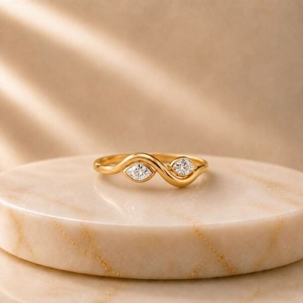 Infinity Duet Lab Grown Diamond Ring featuring an elegant infinity-inspired dual stone design displayed from front view, side view, top view, and angled perspective.