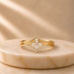 Crowned Petal Lab Grown Diamond Ring featuring a crown-inspired floral setting with a brilliant lab grown diamond displayed from front view, side view, top view, and angled perspective.