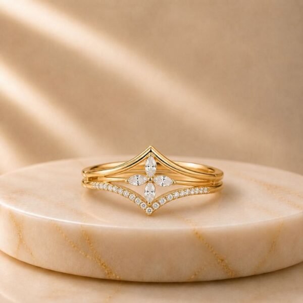 Crowned Petal Lab Grown Diamond Ring featuring a crown-inspired floral setting with a brilliant lab grown diamond displayed from front view, side view, top view, and angled perspective.