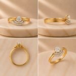Starlit Curve Lab Grown Diamond Ring featuring a graceful curved design with a brilliant lab grown diamond displayed from front view, side view, top view, and angled perspective.