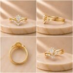 Pearlora Bloom Lab Grown Diamond Ring featuring a floral bloom-inspired design with a brilliant lab grown diamond displayed from front view, side view, top view, and angled perspective.