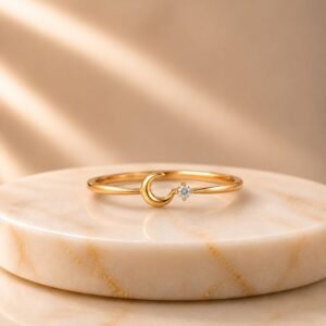 Luna Wave Lab Grown Diamond Ring featuring an elegant wave-inspired design with a brilliant lab grown diamond displayed from front view, side view, top view, and angled perspective.