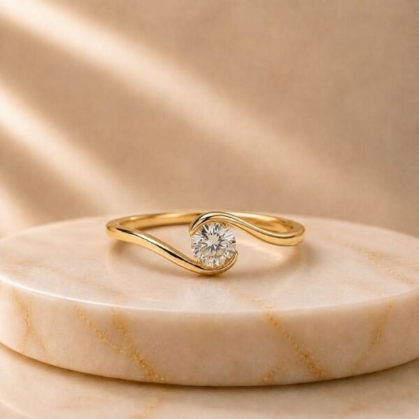 Nova Swirl Lab Grown Diamond Ring displayed from front view, side view, top view, and angled perspective showcasing the elegant twisted swirl design with brilliant lab grown diamonds.
