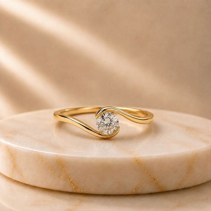 Nova Swirl Lab Grown Diamond Ring – Four Angle Views Nova Swirl Lab Grown Diamond Ring displayed from front view, side view, top view, and angled perspective showcasing the elegant twisted swirl design with brilliant lab grown diamonds.