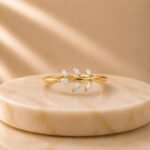 Celeste Laurel Lab Grown Diamond Ring displayed from front view, side view, top view, and angled perspective showcasing the elegant laurel leaf-inspired design with brilliant lab grown diamonds.