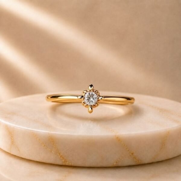 Solara Bloom Lab Grown Diamond Ring displayed from front view, side view, top view, and angled perspective featuring an elegant floral diamond design.