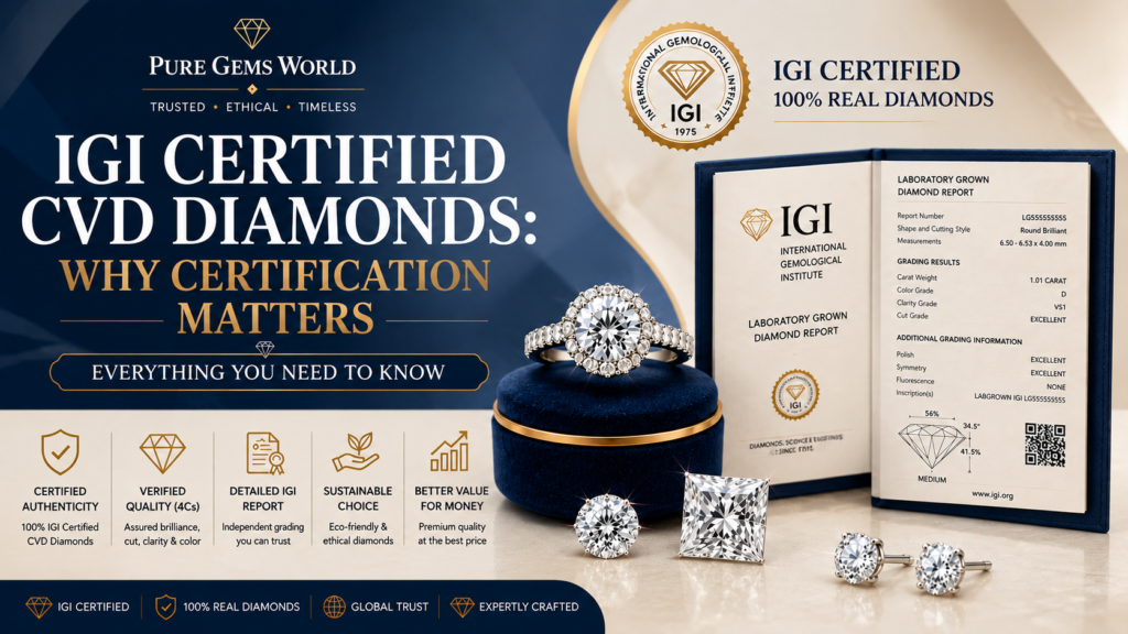 IGI Certified CVD Diamond with official IGI grading certificate