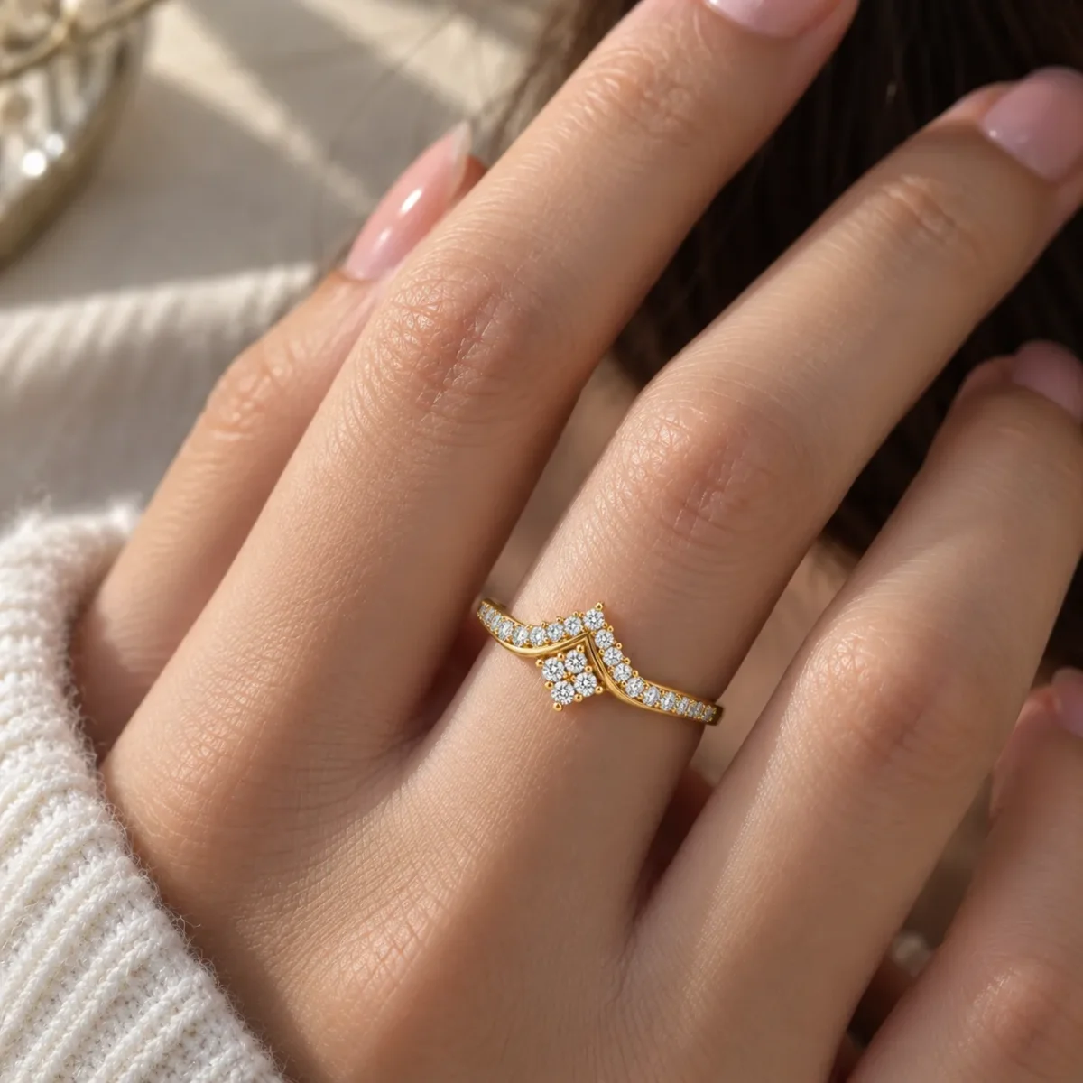 Crown Shape Lab Grown Diamond Ring Cluster Accent | In 18K Gold - Image 3