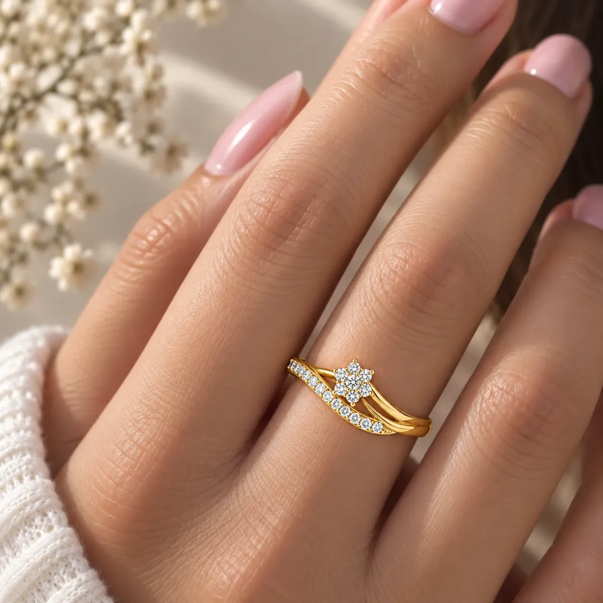 Flower Cluster Lab Grown Diamond Ring Pavé Accent | 18K Gold Ring - Image 4