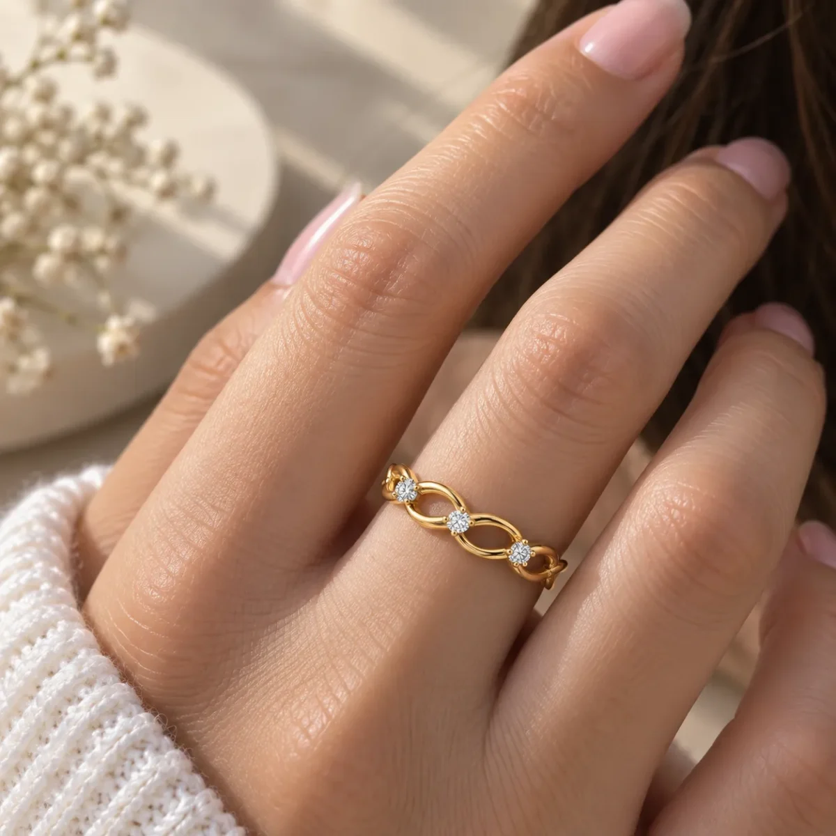 Infinity Knot Lab Grown Diamond & Gold Ring | 18K Gold - Image 4