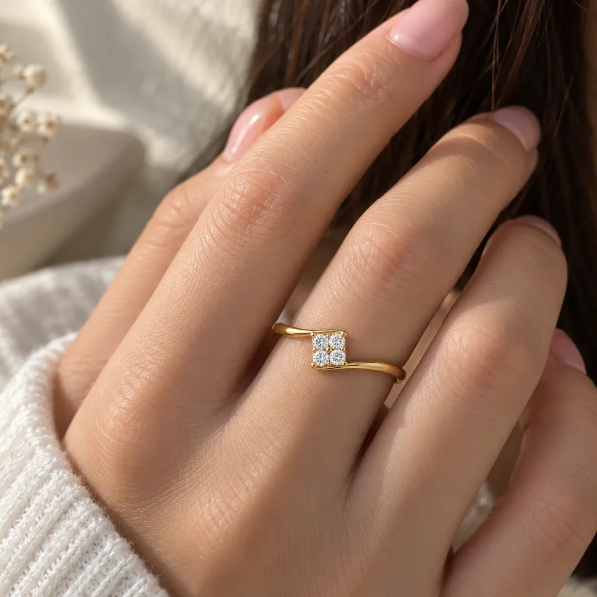 Lab Grown Diamond Cluster Bypass Ring - 18K Gold Ring - Image 4