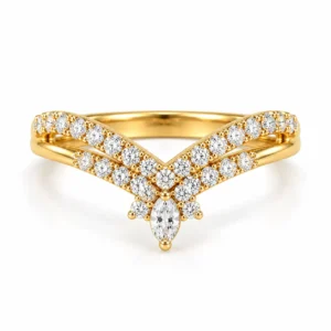 Marquise Center Lab Grown Diamond Pavé Chevron Ring featuring a marquise-shaped center diamond with sparkling pavé accents in a V-chevron design.
