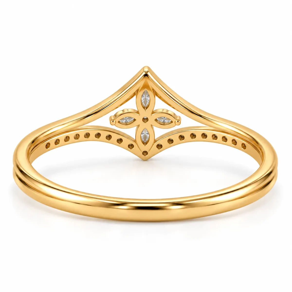 Marquise Flower Lab Grown Diamond Ring | Chevron Band In 18K - Image 3