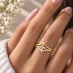 Marquise Flower Lab Grown Diamond Ring | Chevron Band In 18K - Image 4