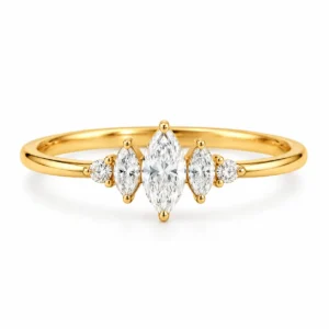 Marquise Lab Grown Diamond Ring with sparkling round diamond accents in an elegant, sophisticated design.