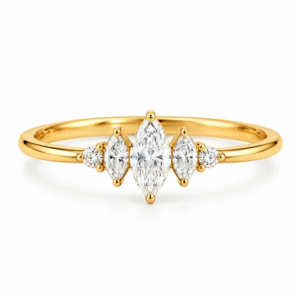Marquise Lab Grown Diamond Ring with sparkling round diamond accents in an elegant, sophisticated design.