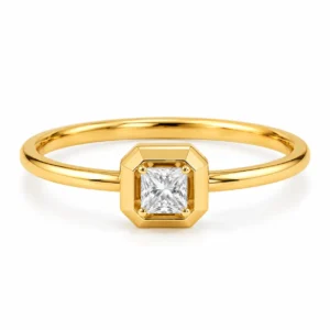 Modern Princess Cut Lab Grown Diamond Ring featuring an elegant 18K gold geometric octagon setting.