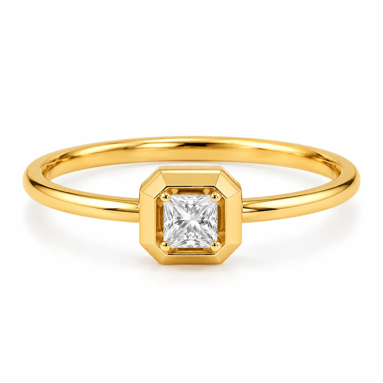Modern Princess Cut Lab Grown Diamond Ring (6) Modern Princess Cut Lab Grown Diamond Ring featuring an elegant 18K gold geometric octagon setting.