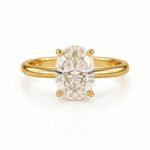 Elegant solitaire oval shape lab grown diamond ring in yellow gold featuring ideal for engagement, promise, anniversary, and everyday wear.