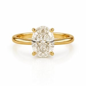 Elegant solitaire oval shape lab grown diamond ring in yellow gold featuring ideal for engagement, promise, anniversary, and everyday wear.