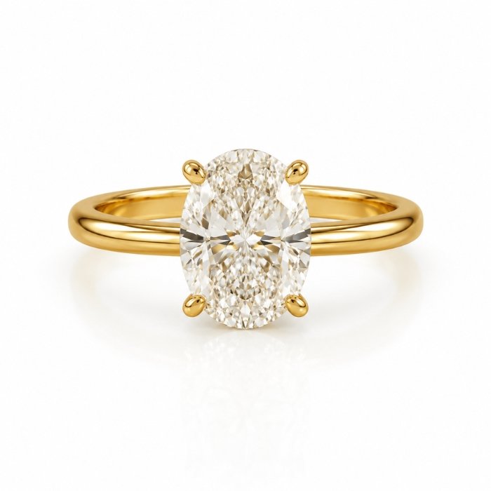 Oval Shape Solitaire Ring Elegant solitaire oval shape lab grown diamond ring in yellow gold featuring ideal for engagement, promise, anniversary, and everyday wear.