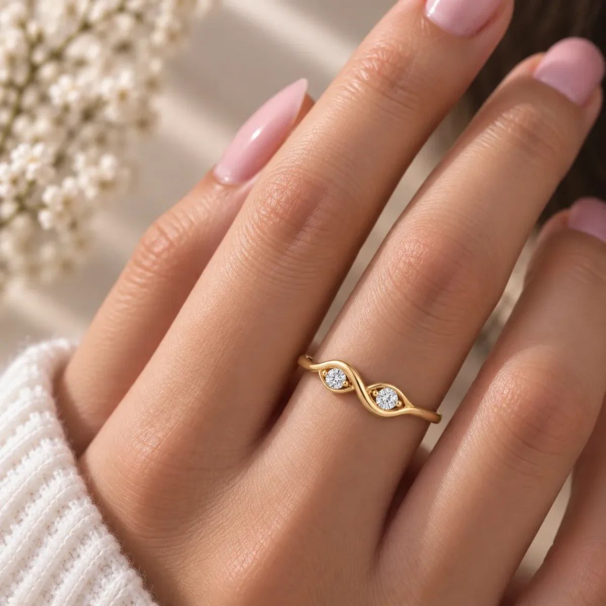 Two Stone Lab Grown Diamond Wave Ring | Elegant 18K Gold Ring - Image 4