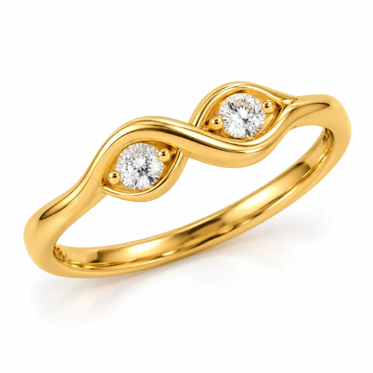 Two Stone Lab Grown Diamond Wave Ring | Elegant 18K Gold Ring - Image 2