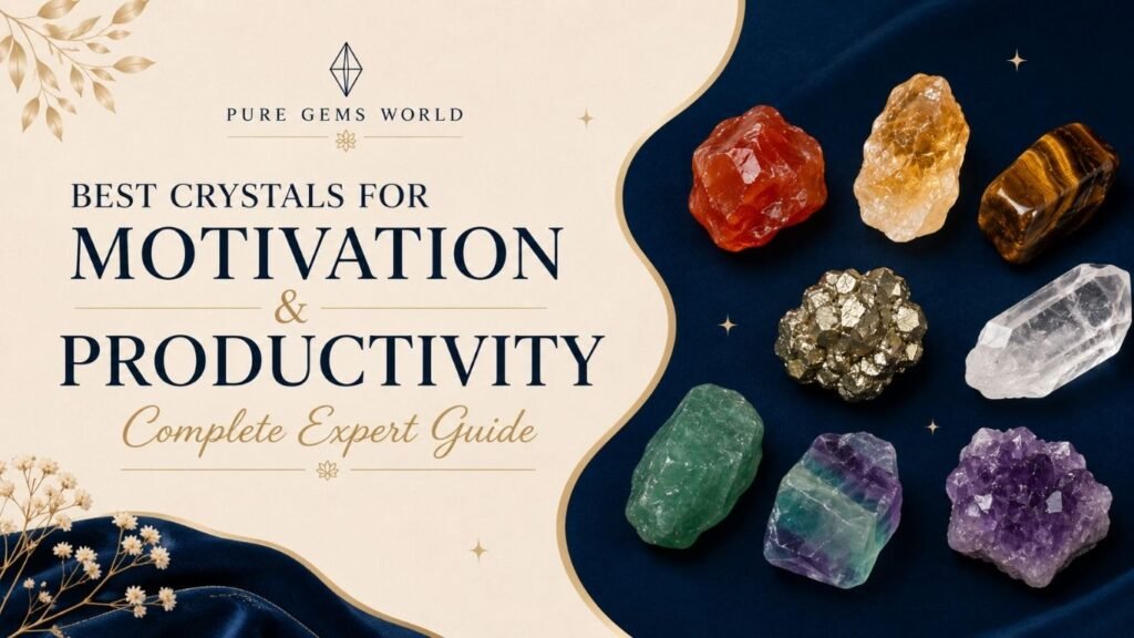 Best Crystals for Motivation and Productivity including Carnelian, Citrine, Tiger Eye, Pyrite, Clear Quartz, Green Aventurine, Fluorite and Amethyst by Pure Gems World