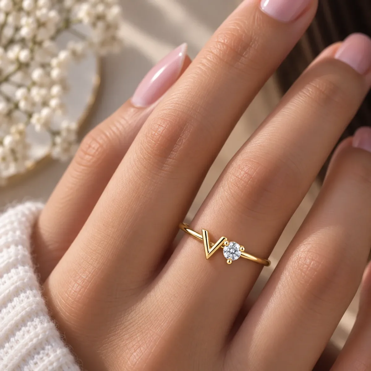 V Chevron Lab Grown Diamond Ring | 18K Gold Ring - Image 4