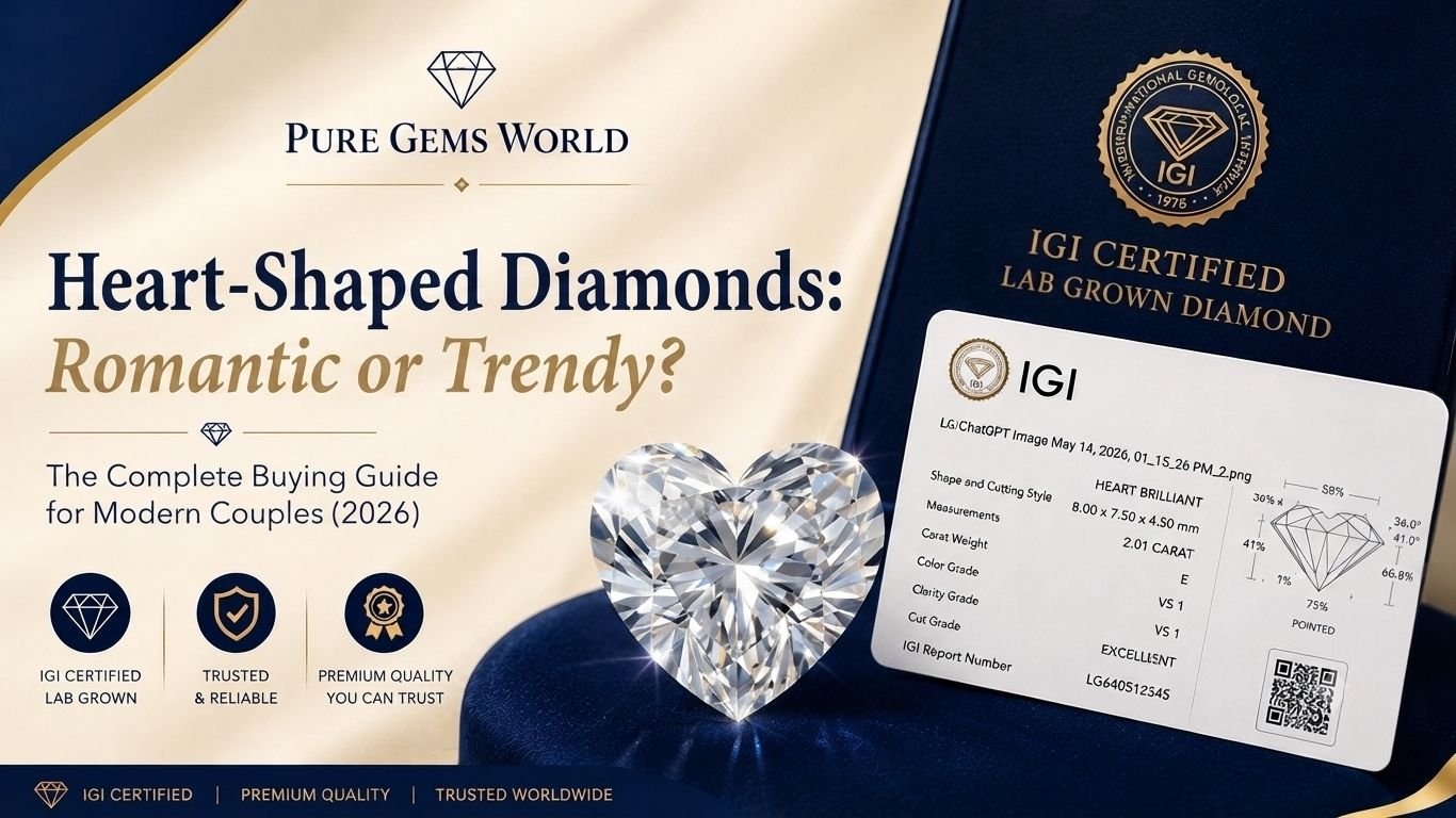 IGI Certified Heart-Shaped Lab Grown Diamond with certificate featured in the Heart-Shaped Diamonds Complete Buying Guide by Pure Gems World.