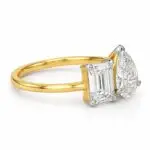 Elegant Toi Et Moi Emerald & Pear Lab-Grown Diamond Ring | 18K Gold Ring - Image 3