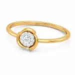 Aurelia Patel Floral Halo CVD Diamond Ring in yellow gold with floral-inspired CVD diamond halo, opposite angled view on white background.