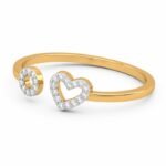 Adjustable gold ring with sparkling heart and circle design for women