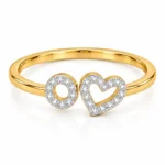 Adjustable gold ring with heart and circle design, featuring sparkling stones