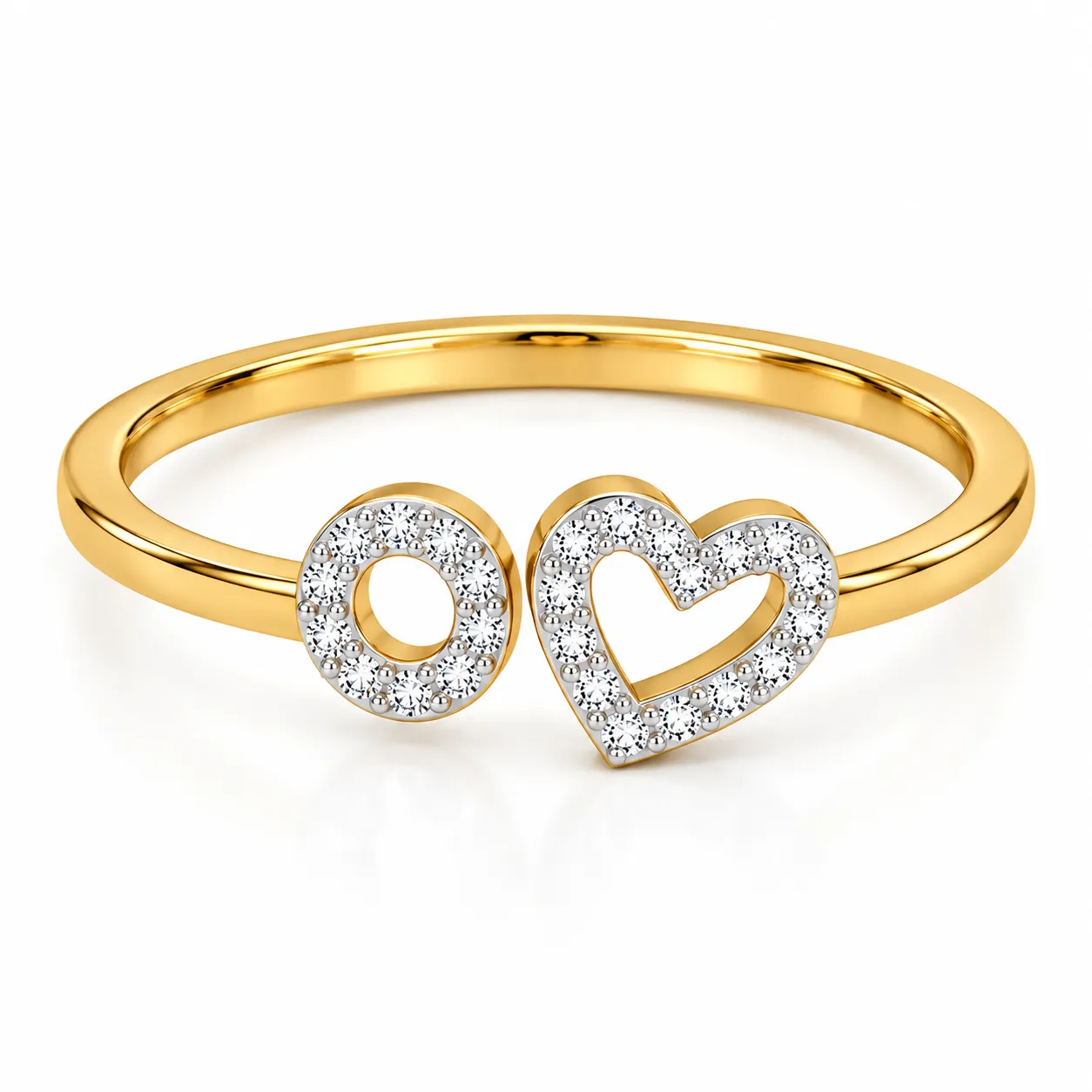 Infinity Love Adjustable Ring (4) Adjustable gold ring with heart and circle design, featuring sparkling stones