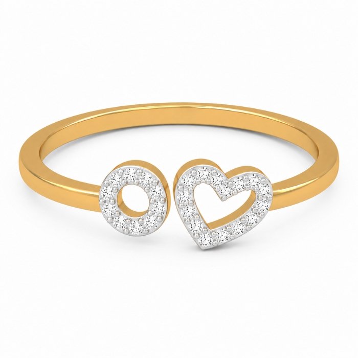 Eternal Heart & Halo Adjustable Gold Ring for Women Adjustable gold ring with heart and circle design, featuring sparkling stones