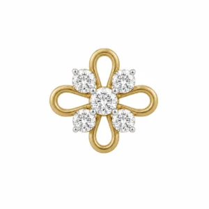 Yellow gold floral lab grown diamond nose pin front view for women