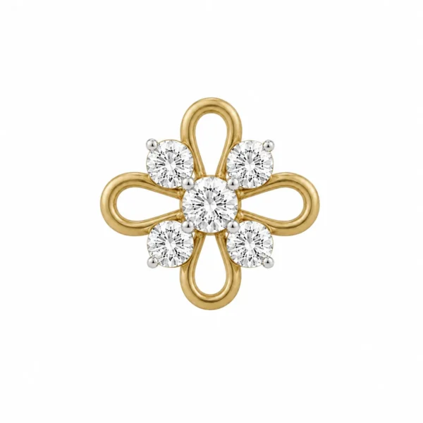 Yellow gold floral lab grown diamond nose pin front view for women