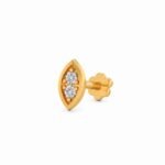 Yellow gold two stone lab grown diamond (CVD) nose pin angled view
