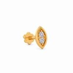 Two round lab grown diamond nose pin in yellow gold side angle