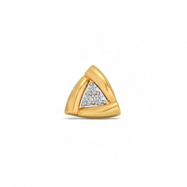 Triangular three stone lab grown diamond nose pin in gold front view