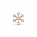 Snowflake lab grown diamond nose pin in yellow gold front view