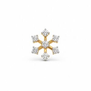 Snowflake lab grown diamond nose pin in yellow gold front view