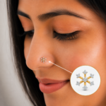 Snowflake lab grown diamond nose pin for women worn on model