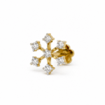Yellow gold snowflake lab grown diamond nose pin angled view