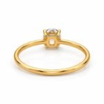 Back view of oval solitaire diamond ring showing yellow gold setting and band
