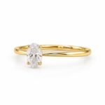 Oval solitaire diamond ring with polished yellow gold band side view