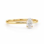 Oval cut solitaire diamond ring with yellow gold band opposite side view